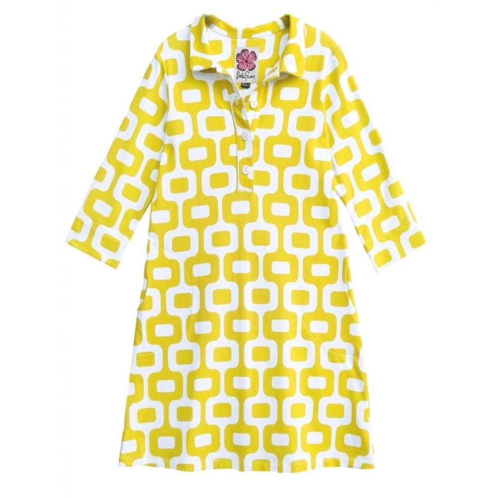 LESLEY EVERS women's tippi barcelona dress in yellow white Size Large